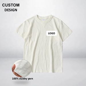 Camiseta informal de verano con patrón sólido para <span class=keywords><strong>hombre</strong></span>, manga corta, holgada, gruesa, de punto de algodón de bambú, impresión Digital, diseño en blanco - Product Image 1