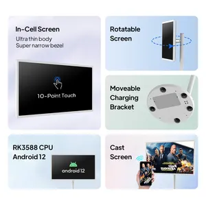 휴대용 TV 새로운 디자인 24 인치 IPS 스크린 2 + 16g RK3399 Android12 용량 성 터치 스크린 라이브 스트리밍 태블릿