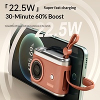 Batterie externe transfrontalière 22,5 W à charge rapide en alliage de lithium-polymère, design créatif style appareil photo, câble intégré, écran LCD