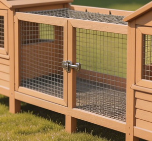 Custom Eco-Friendly Luxury Letter Milk Coffee Painted Fir Wood Double Hutch <strong>Rabbit</strong> Cage Two Independent <strong>Huts</strong> Shared Run - Product Image 3