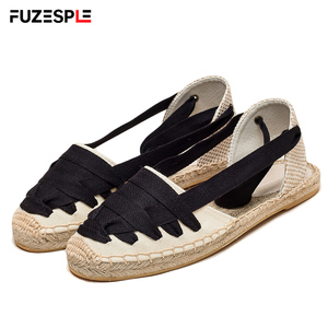 Sandalias Planas de Yute Tejido con Lazo en el <span class=keywords><strong>Tobillo</strong></span> para Mujer, Antideslizantes, Ideales para Uso Diario y Vacaciones - Product Image 1