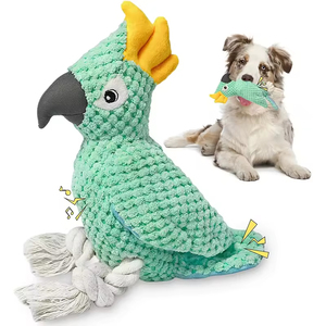 Mainan Gigit anjing berderit burung bayan lucu kustom katun kerut tahan lama dengan tali boneka burung interaktif untuk anak anjing & anjing