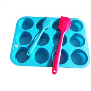 Molde de silicone resistente ao calor, molde muffin de silicone com 12 orifícios para bolo, grau alimentar, forma de muffin/molde de muffin de cozinha