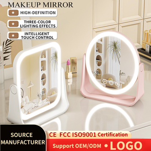 Specchio Cosmetico Portatile a LED con Luce Tricolore e Illuminazione da Tavolo per Dormitorio e Ufficio - Product Image 1