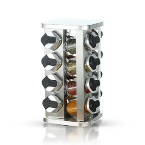 Pot à épices en verre de luxe pots à épices carrés bocaux à épices uniques salière à emporter support de stockage rotatif d'assaisonnement en acier inoxydable