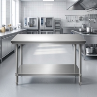 Table de travail de cuisine en acier inoxydable 201/304 de qualité commerciale, double couche, autonettoyante, capacité de charge de 300 kg/m, prix d'usine