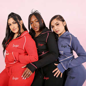 <span class=keywords><strong>Ensemble</strong></span> <span class=keywords><strong>de</strong></span> survêtement personnalisé pour <span class=keywords><strong>femme</strong></span> en coton gaufré par Raven Tracy : veste à capuche zippée et <span class=keywords><strong>pantalon</strong></span> évasé à jambes larges - Product Image 2