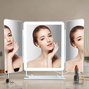 टच स्क्रीन यूएसबी रिचार्जेबल एलईडी कॉस्मेटिक दर्पण के साथ 3 रंग लाइट मल्टी-फंक्शन त्रिफोल्ड डेस्कटॉप मेकअप मिरर - Product Image 1