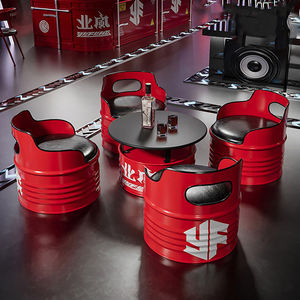 طقم طاولة وكراسي بار، أريكة على شكل برميل زيت، طاولة قهوة من الحديد الفني لـ KTV، أريكة عصرية بتصميم صناعي إبداعي لمتاجر الملابس - Product Image 5