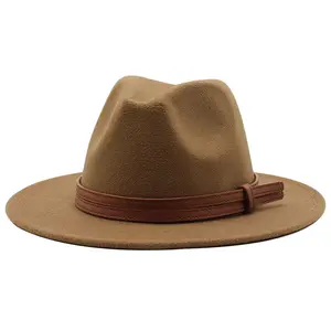 Topi Beludru Wol Australia untuk Pria Wanita, Topi Fedora Pinggiran Lebar Unik Unisex Mewah untuk Pria dan Wanita