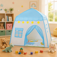 Tente de jeu pour enfants pliable, légère, grand espace, style château de princesse, fleurs bleues rose pâle, pour 1 à 2 personnes, 4-6 ans