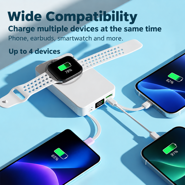 10000Mah Magnetic Wireless Power Bank Built-in Charging Cable 22.5W PD Quick Charge Power Bank with LED Digital Display
