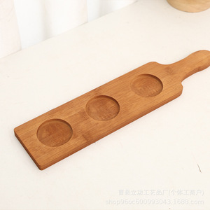 Bamboo Wood Beer Tasting <b>Tray</b> With Handle 3 Cup Capacity For Hotel Coffee <b>Tea</b> Serving - Product Image 2