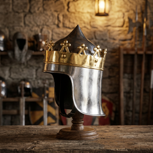 Casco de Metal con Corona, Armadura Histórica, Casco Decorativo de Caballero para Exhibición y Uso en Disfraces - Product Image 1