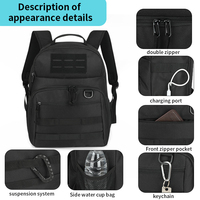 Sac à dos tactique pour hommes, GPS, tendance, voyage en plein air, trekking, EDC, noir, sac Molle, imperméable, sac d'assaut, chasse pour hommes
