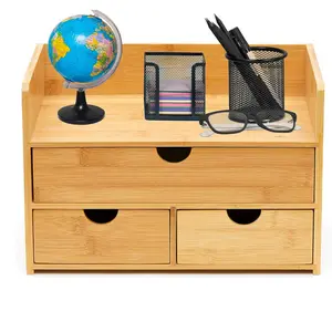 3 Tier Natural Bambu Desktop Organizer Design Atraente Table Top De Armazenamento Para Documentos e Material de Escritório