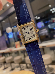 Montre mécanique automatique élégante et tendance avec lunette incrustée de diamants et bracelet en cuir de crocodile bleu profond brillant - Product Image 3