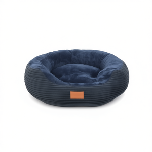 Cuccia per Cani Ellittica in Velluto di Cotone e Corduroy Nero, Letto Elegante per Animali Domestici - Product Image 2
