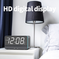 Zwart Bt Led Elektrische Wekker Voor Huishoudelijke Decoraties Bureautafel Radio Draadloos Opladen Elektronische Snooze Elektrische Klok