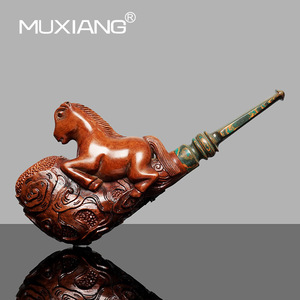 Muxiang Horse Shape Briar Wood Tobacco Pipe Bent Type Hand Carved For Men - Product Image 1