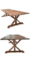 Table de ferme en bois d'orme reprisé pour Banquet et mariage, avec X pieds en croix
