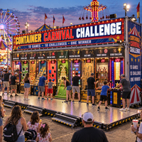 Équipement interactif de jeux de carnaval en conteneur pour la location d'événements, l'activation de marque, les événements en entreprise et le divertissement