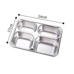 304 Stainless Steel Wholesale 4 Compartments Rectangle Deepen Snack Divided Dinner Plates Tray deep dish din GC-CP163ner plates