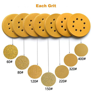 DNSCHIE DX 5 Inch 8 Lubang Emas Kekerasan Sedang <span class=keywords><strong>Hook</strong></span>&<span class=keywords><strong>Loop</strong></span> Aluminium Oksida Abrasive Disc Grit P40-800 Ketebalan 1mm Garansi <span class=keywords><strong>3</strong></span> Tahun - Product Image 3