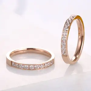 可定制标志时尚女性不锈钢戒指纯色砖石结婚礼物珠宝戒指
