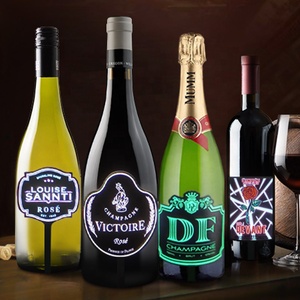 Etiqueta Luminosa LED EL de Diseño Personalizado para Botellas de Vino, Materiales PET + ABS + LED, para Hogar, Restaurante, Bar, Hotel, Boda - Product Image 1