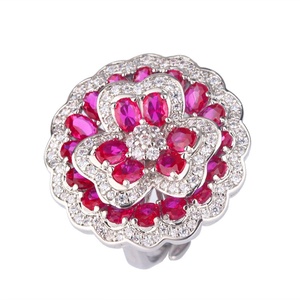 Wholesale Eco-friendly Copper Micro Pave Red Zircon Rose Flower Petal Vintage Fashion Jewelry <b>Set</b> for Women - Product Image 2