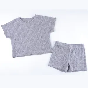 Ribbed Top and Shorts Set for girls organic cotton two piece sets Summer toddler baby clothing sets boy 6-12 months