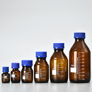 Bouteille en <span class=keywords><strong>verre</strong></span> de laboratoire de 25ml 50ml 100ml 250ml 500ml 1000ml avec bouchon à vis bleu Bouteille de réactif de stockage de médias avec ligne de mesure - Product Image 2
