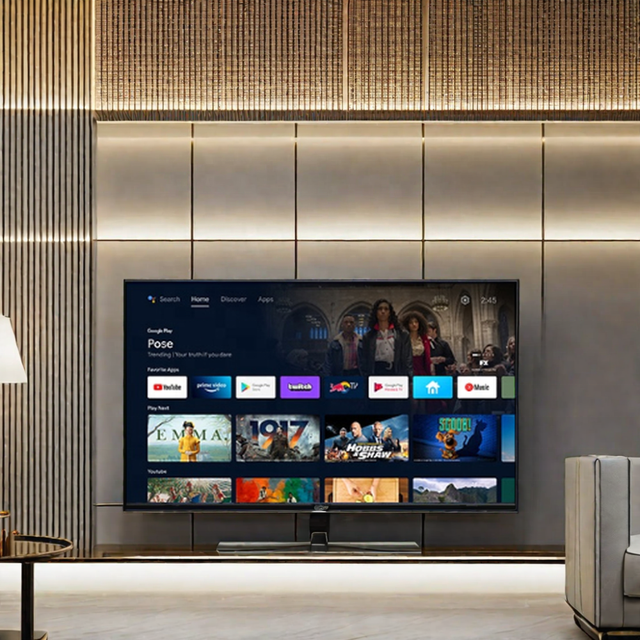 VSTI Brands 75/55 Inch Smart Android TV Black 4K LED LCD HDTV with Wi-Fi for Hotels English Wide Screen Logo