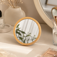 Petit miroir rond en bois, miroir de poche portable HD, mini miroir de maquillage en bois, miroir de poche personnalisé en bambou, miroir compact