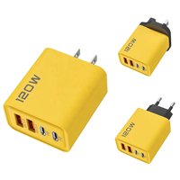 Pengisi Daya Dinding 120W Bahan PC+ABS Tahan Api 2 PD+2USB 5V2A Colokan EU US KR QC3.0 Tipe C Pengisi Daya Ponsel