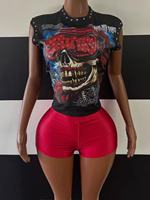 Ensemble décontracté d'été pour femme : T-shirt graphique et short cycliste, tenue deux pièces sans manches style streetwear