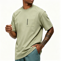 Camiseta de Manga Corta con Bolsillo en el Pecho, Mezcla de Algodón y Lyocell de 220 g/m², Protección Solar, Refrigerante, Absorbe la Humedad, Corte Holgado, Informal