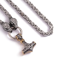 Collier Serpent en Acier Inoxydable, Chaîne Byzantine, Bijoux Viking Nordiques, Collier Punk, Pendentif Marteau de Thor Nordique