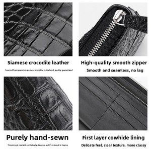 Bolso de mano de piel auténtica de cocodrilo <span class=keywords><strong>siamés</strong></span> tailandés, cartera larga informal de piel de vientre con patchwork - Product Image 4