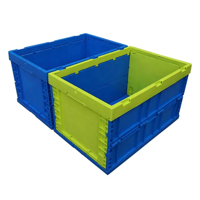 QS Cheap Collapsible Storage Box Plastic Folding Moving Crate Industrial Stackable Totes Clothing Kids Toy Container collapsible