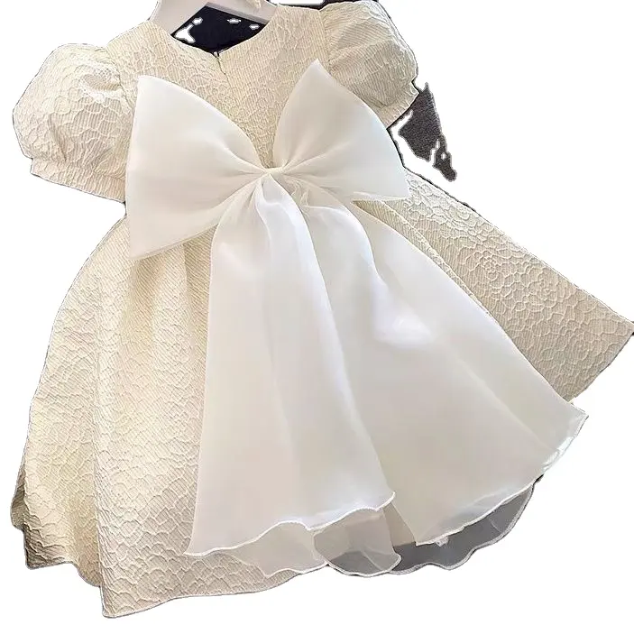 spring summer white princess dress short sleeve child flower girl dress one year old dress girl baby