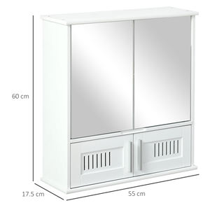 kleankin Bathroom <b>Cabinet</b> <b>Wall</b> Mounted <b>with</b> Mirrored <b>Doors</b>, 55x17.5x60cm - White - Product Image 3