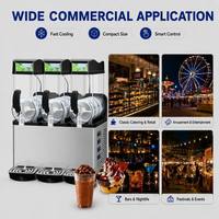 Machine à slush professionnelle 3 réservoirs 15L avec système de refroidissement à tube en cuivre, pour cocktails glacés et margaritas, en acier inoxydable