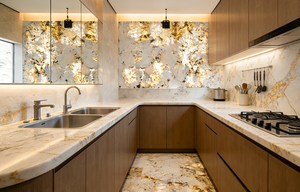 אבן קוורציט אלפינוס טבעית מברזיל, לוח פופולרי בצבע בז', לריצוף פנים מלוטש, משטח מטבח, רקע לחדר אמבטיה - Product Image 6