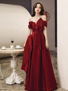 Logo personalizzato gratuito 2022 cina abito da sposa all'ingrosso abito da sposa tessuto da sera abito rosso per le donne sera Plus Size abito da ballo - Product Image 3