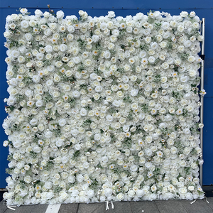 Décoration de mariage de luxe, fabrication artisanale, <span class=keywords><strong>vente</strong></span> en gros, panneau de fleurs en feuilles de rose blanche 3D 5D, toile de fond, fleurs artificielles en <span class=keywords><strong>soie</strong></span>, mur de fleurs à vendre - Product Image 3