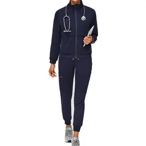 Atacado de suprimentos de enfermagem clássico moderno com zíper esfrega conjuntos de uniforme médico macio para mulheres esfrega designer médico unissex