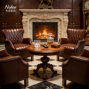 <span class=keywords><strong>Fauteuil</strong></span> de salon vintage en cuir véritable avec pieds en bois, design ergonomique, fait main et durable - Product Image 2