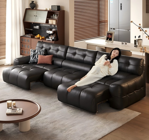 <span class=keywords><strong>Canapé</strong></span> carré trois places ultra-doux en charbon de bois, rembourré en cuir de vachette pleine fleur, <span class=keywords><strong>canapé</strong></span>-lit électrique coulissant - Product Image 1